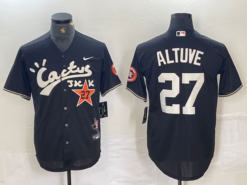 Men Houston Astros 27 Altuve Black gold Three generations Nike 2024 MLB Jersey style